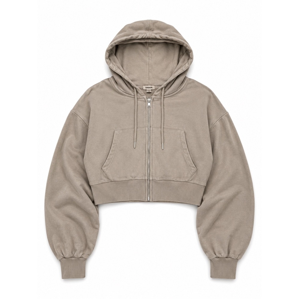 Garage Cropped Zippy 2.0 Full Zip Hoodie Tan Goat XS NWT Loungewear Leisure
